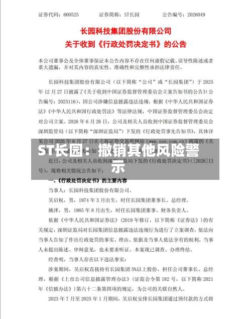 ST长园：撤销其他风险警示-第2张图片