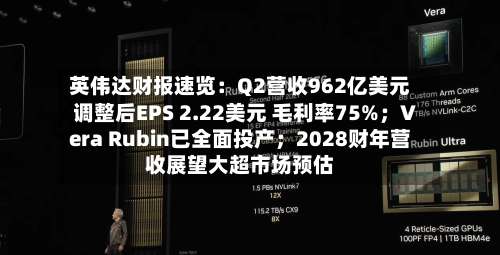 英伟达财报速览：Q2营收962亿美元 调整后EPS 2.22美元 毛利率75%；Vera Rubin已全面投产；2028财年营收展望大超市场预估-第3张图片