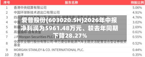 爱普股份(603020.SH)2026年中报净利润为5961.48万元、较去年同期下降28.27%-第2张图片
