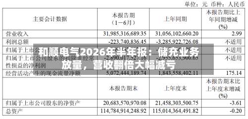 和顺电气2026年半年报：储充业务放量，营收翻倍大幅减亏-第2张图片