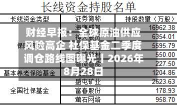 财经早报：全球原油供应风险高企 社保基金二季度调仓路线图曝光丨2026年8月28日