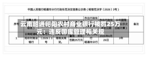 云南昭通昭阳农村商业银行被罚25万元：违反国库管理相关规-第2张图片