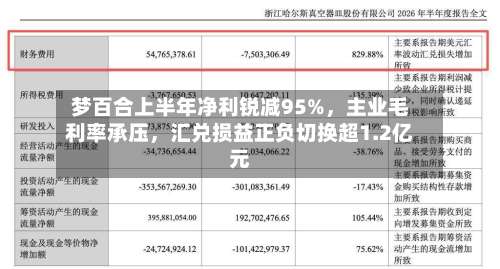 梦百合上半年净利锐减95%，主业毛利率承压，汇兑损益正负切换超1.2亿元