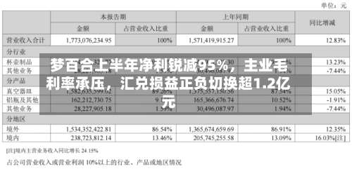 梦百合上半年净利锐减95%，主业毛利率承压	，汇兑损益正负切换超1.2亿元-第3张图片