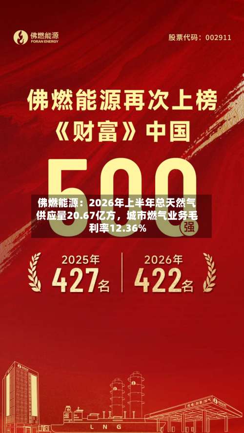 佛燃能源：2026年上半年总天然气供应量20.67亿方，城市燃气业务毛利率12.36%